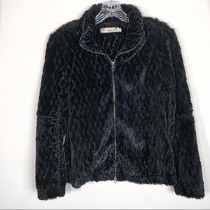 [True Grit] Faux Fur Black Zip Up Jacket w/Pockets